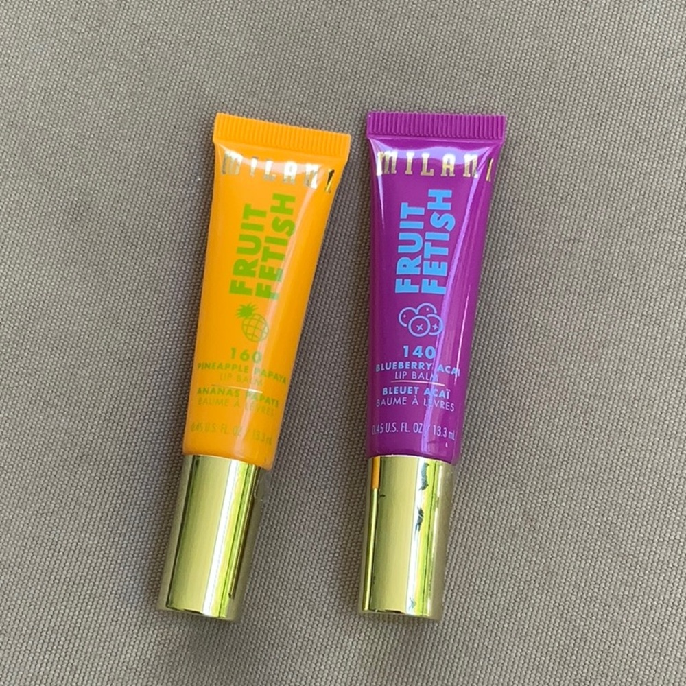 MILANI SET OF 2 FRUIT FETISH LIP BALM, PINEAPPLE PAPAYA AND BLUEBERRY AÇAÍ